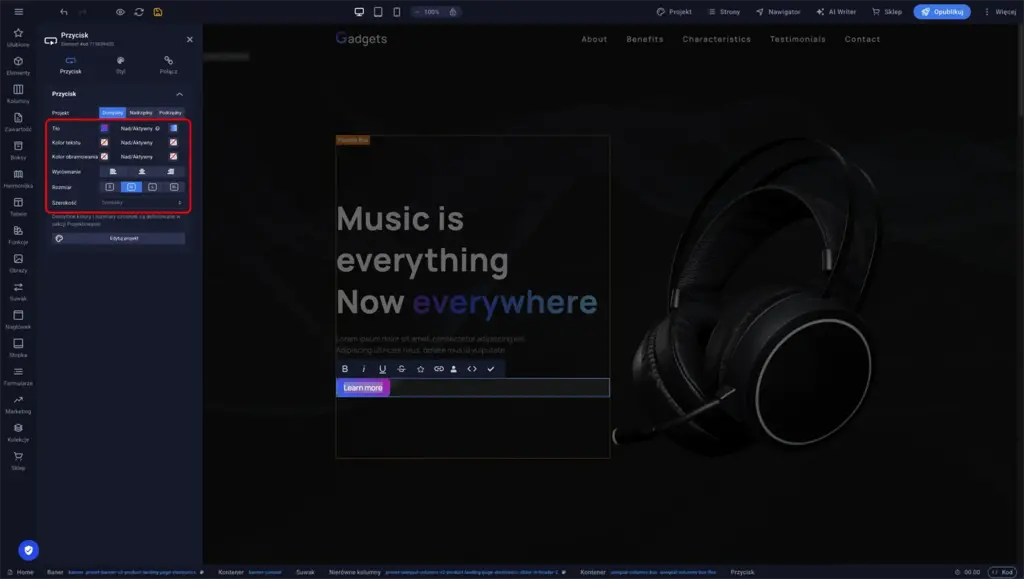 Sitejet Builder - wygląd przycisku