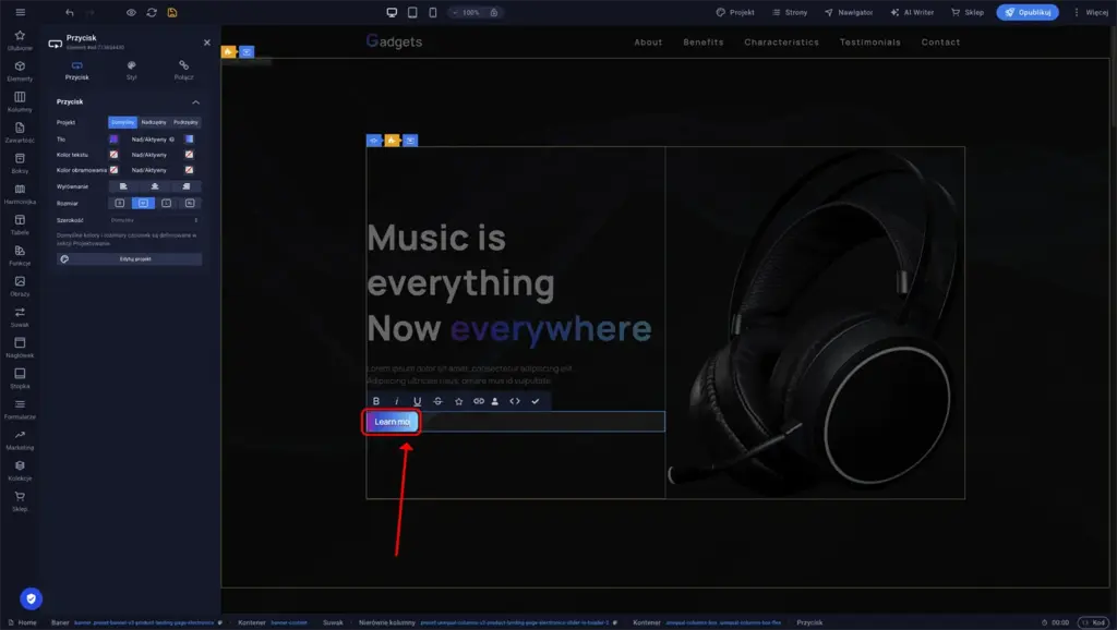 Sitejet Builder - treść przycisku