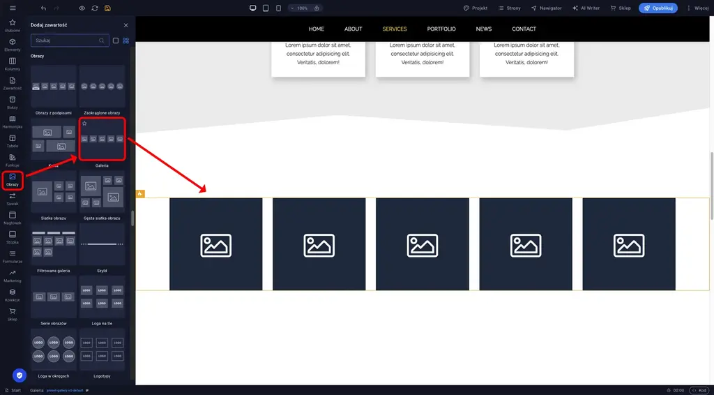 Sitejet Builder - dodawanie galerii