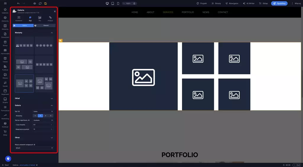 Sitejet Builder - układ galerii