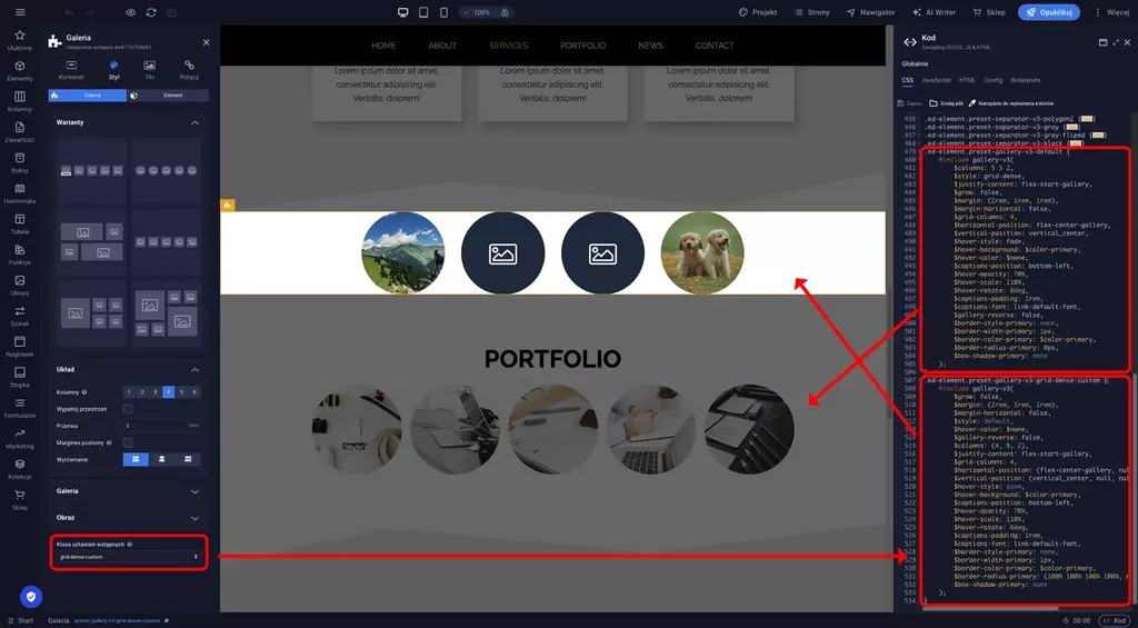 Sitejet Builder - klasy galerii