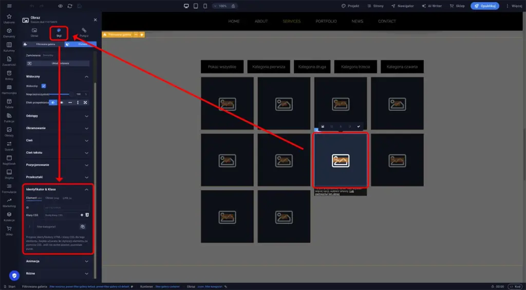 Sitejet Builder - Fitrowana galeria - klasa obrazu