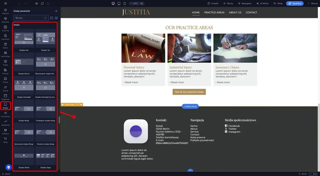 Sitejet Builder - wstawianie stopki