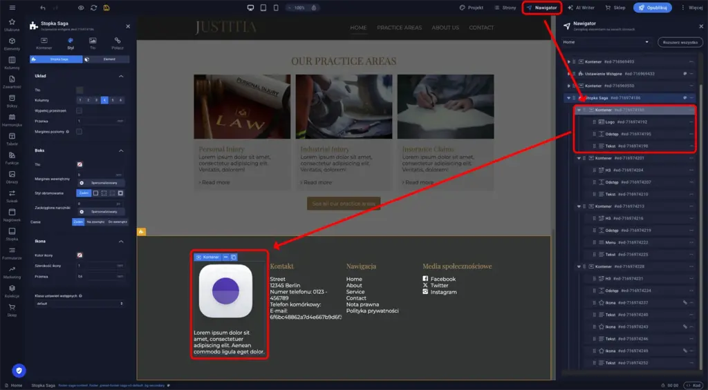 Sitejet Builder - edycja treści stopki